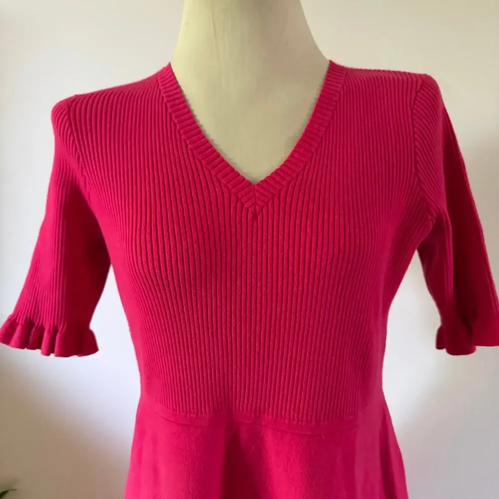 Kate Spade Pink Ruffle Knit A Line Dress Sz L Silk Work Office Career Preppy